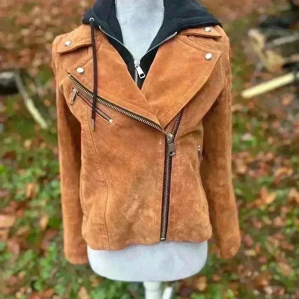 7 For All Mankind suede leather jacket. Brown. Size small. Detachable hood